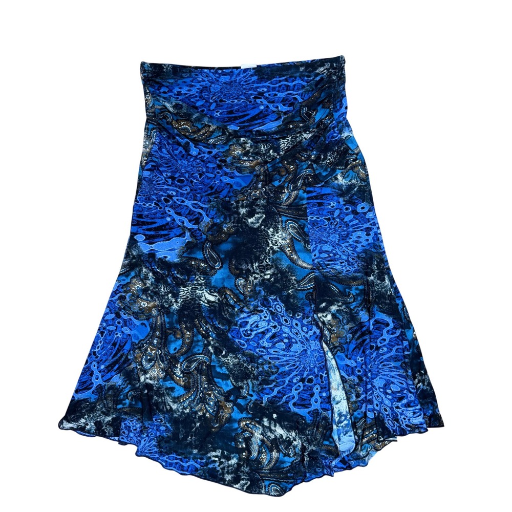 Vintage Y2K Blue Paisley Midi Skirt Ruched Whimsygoth M